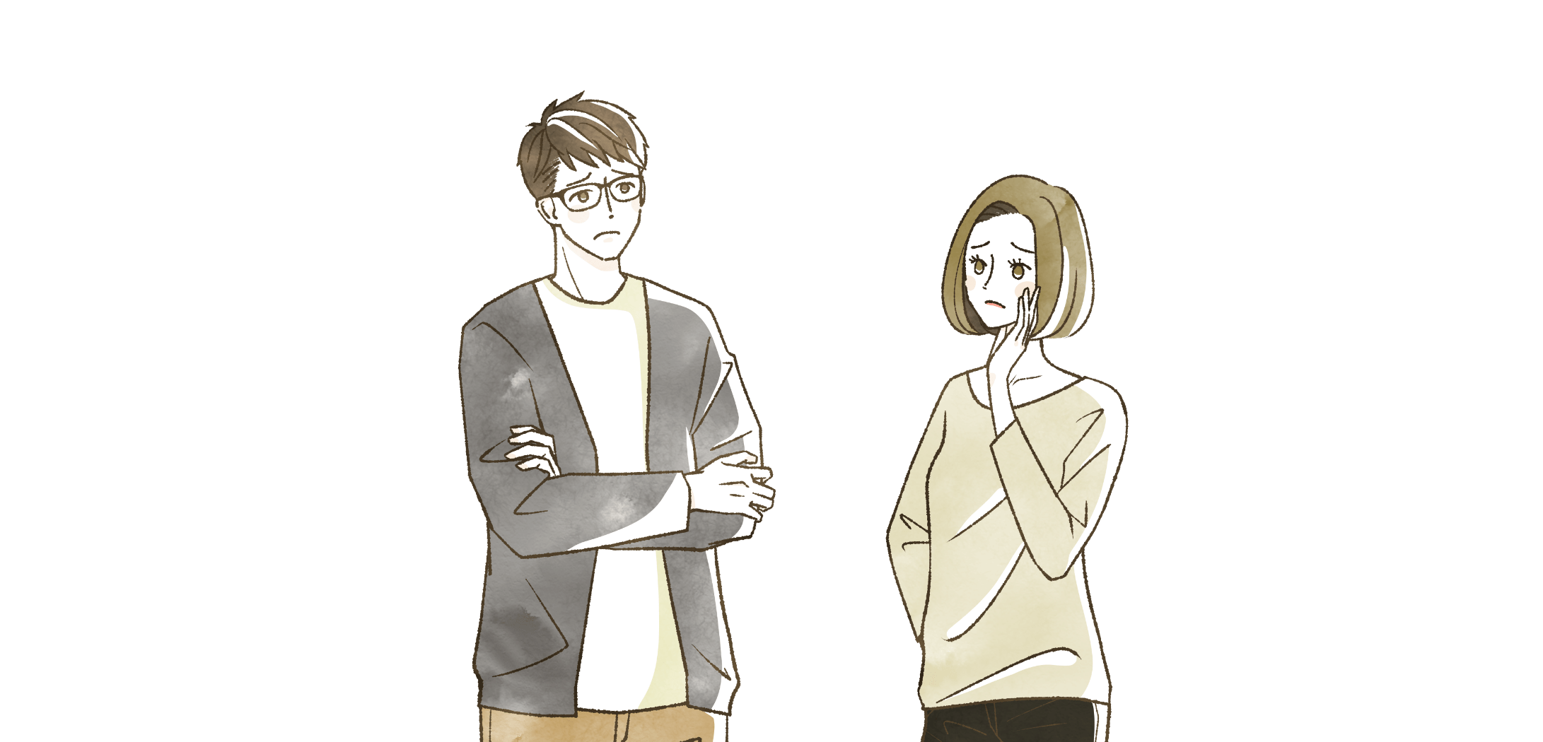 悩む男性と女性のイラスト