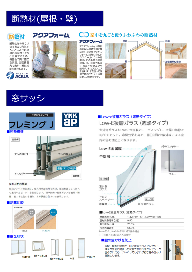 大村市新築建売住宅 「OURS大川田 3号地」設備仕様(断熱材・サッシ) 大村市新築建売住宅 「OURS大川田 3号地」設備仕様(断熱材・サッシ)